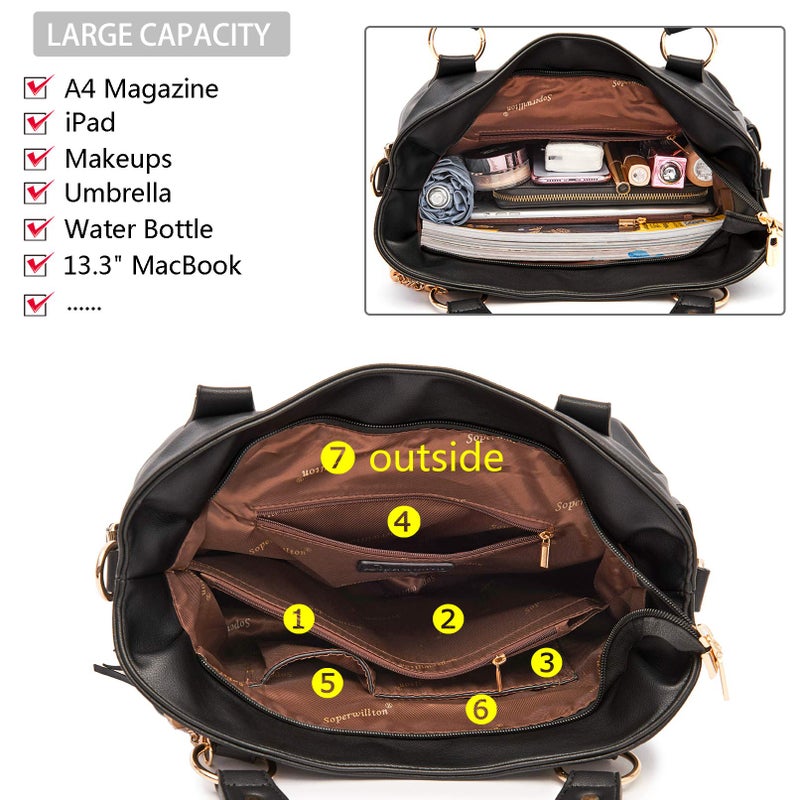 Soperwillton Fashion Handbag for Women Shoulder Bag Top Handle Satchel Hobo Tote Bag Purse Set 4pcs - Image 5